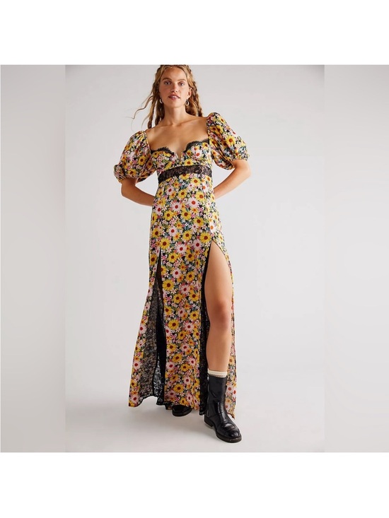 For Love And Lemons Dresses & Skirts - For Love And Lemons Yellow Floral Puff-Sleeve Maxi Dress